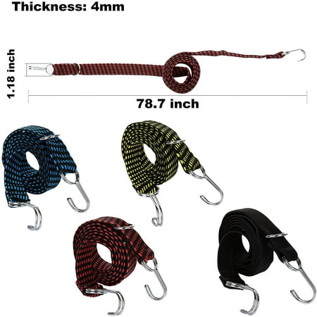 Flat Bungee Cords Camping Hand Carts 8 PCS 79 in Long Bungee Cords with Hooks 4 Color Flat Stripe Nylon Elastic Band Bungee Straps for Heavy Duty Cargo Tarps Luggage Rack Flat Bungee Cords Camping Hand Carts 8 PCS 79 in Long Bungee Cords with Hooks 4 Color Flat Stripe Nylon Elastic Band Bungee Straps for Heavy Duty Cargo Tarps Luggage Rack